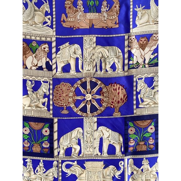 Hermes Paris Scarf Torana Square Silk Elephant Lion Horse Buddha Temple VTG - Picture 5 of 14